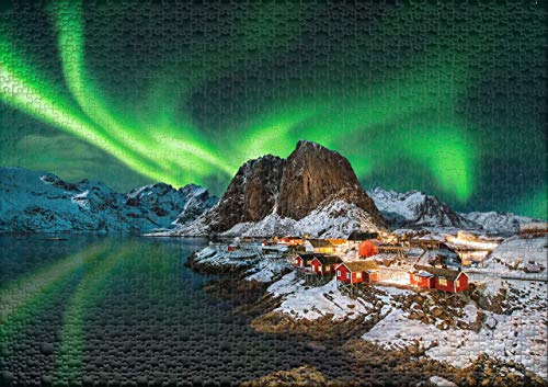 Ulmer Puzzleschmiede Puzzle Aurora Boreale Puzzle 1000 Pezzi Aurora Boreale Sopra Il Villaggio Di Pescatori Hamnoy Lofoten Norvegia 0 0